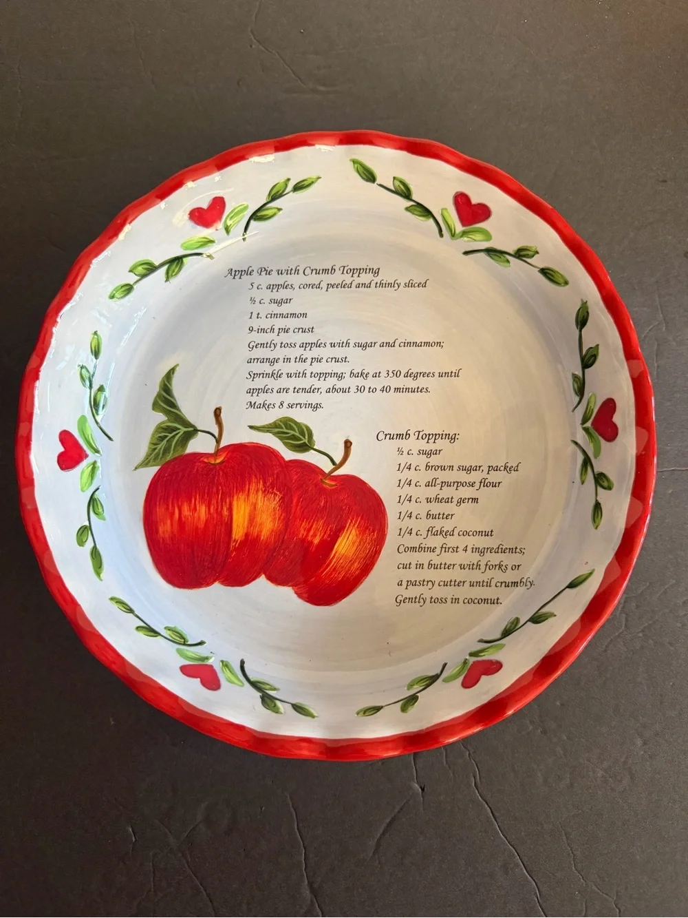 Ceramic Apple Pie Dish Plate with Recipe